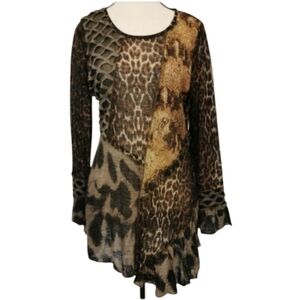 Minkas Scoop Neck Animal Print Asymmetrical Hem Tunic - Sz M